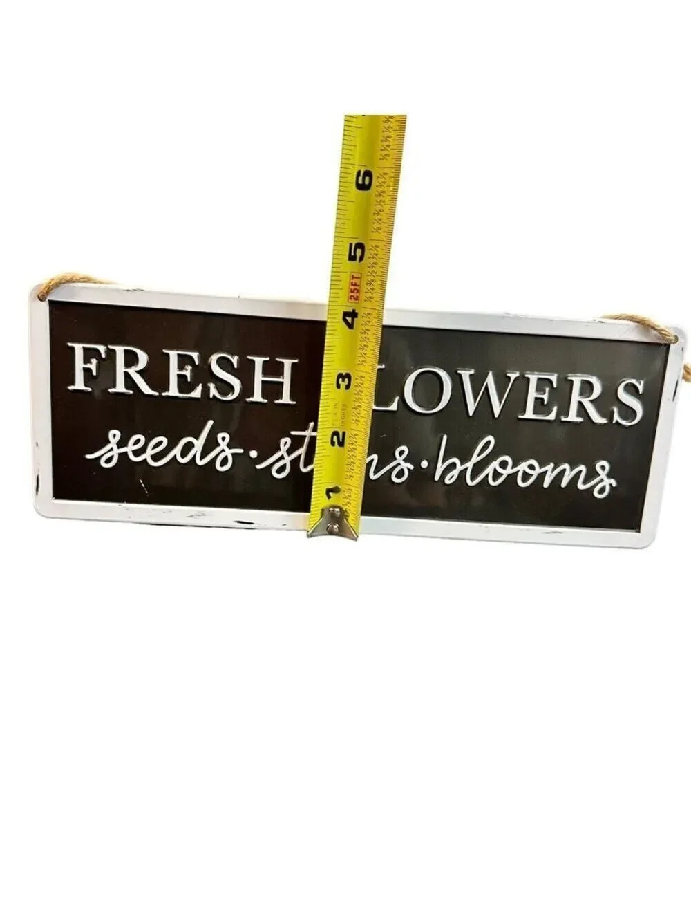 Farmhouse Flower Hanging Sign 11 Inch Metal Enamel Floral Rustic Decor Black